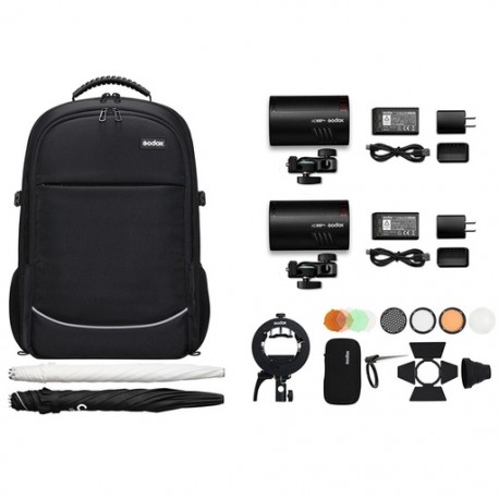 Kit de 2 Flash Godox AD100PRO + 1 Kit de Accesorios AK-R1 + 1 Soporte S2 + 1 Sombrilla Plata/Negra 84cm. + 1 Sombrilla Translúc